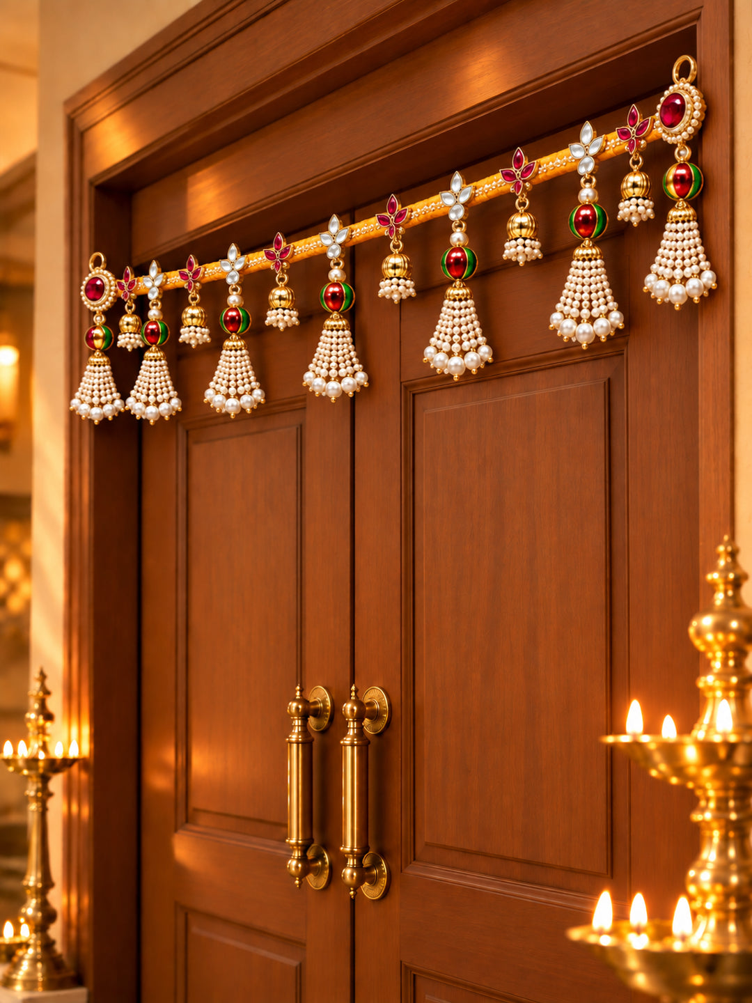 Auspicious Yellow Floral Door Toran Bandarwal with Golden Tassels & Beads (100 cm)
