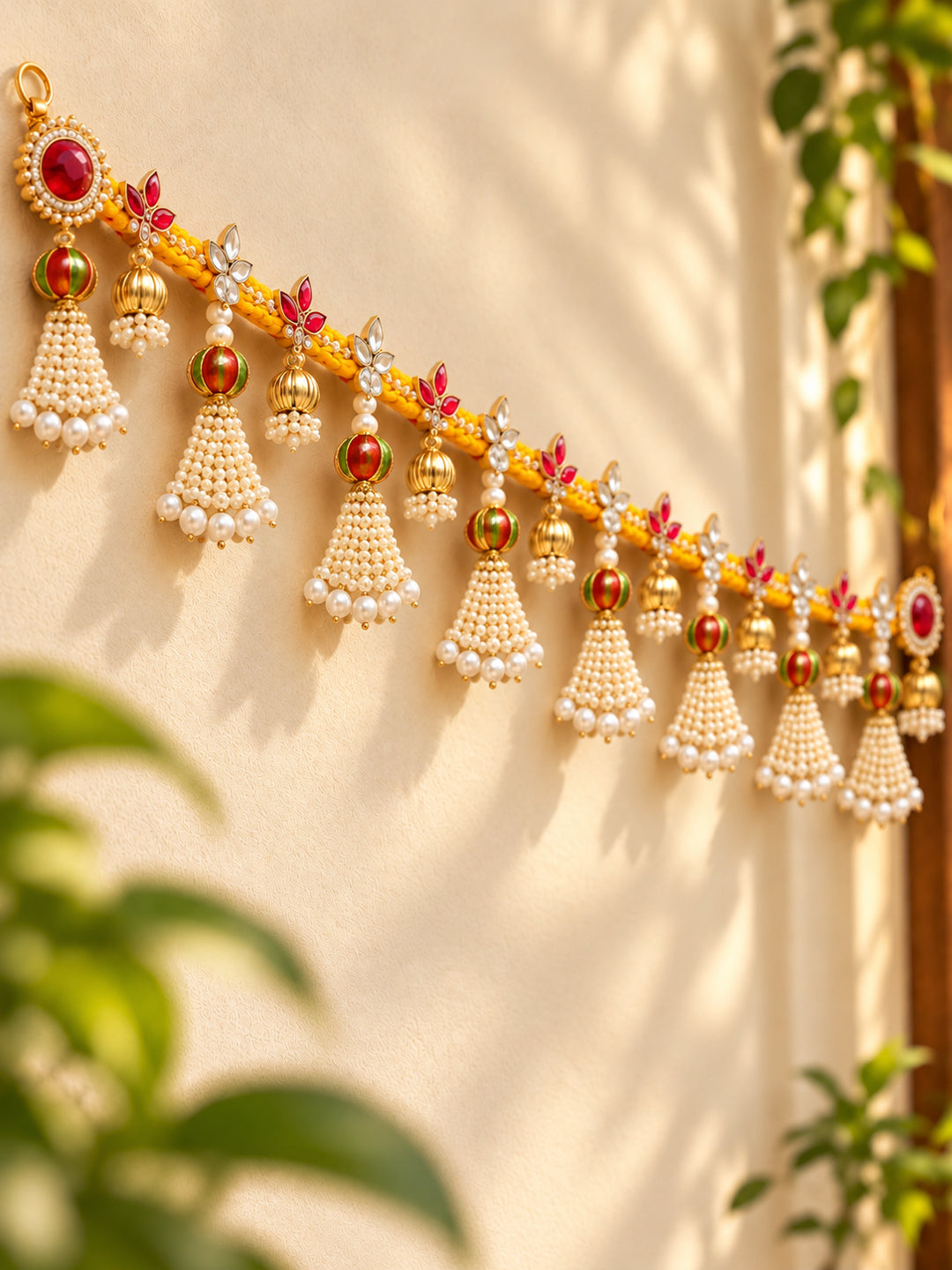 Auspicious Yellow Floral Door Toran Bandarwal with Golden Tassels & Beads (100 cm)