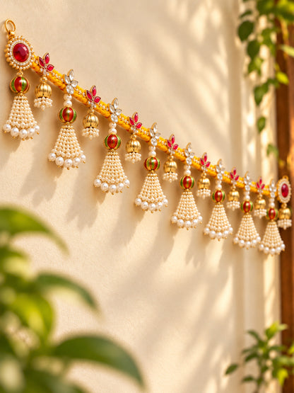 Auspicious Yellow Floral Door Toran Bandarwal with Golden Tassels & Beads (100 cm)