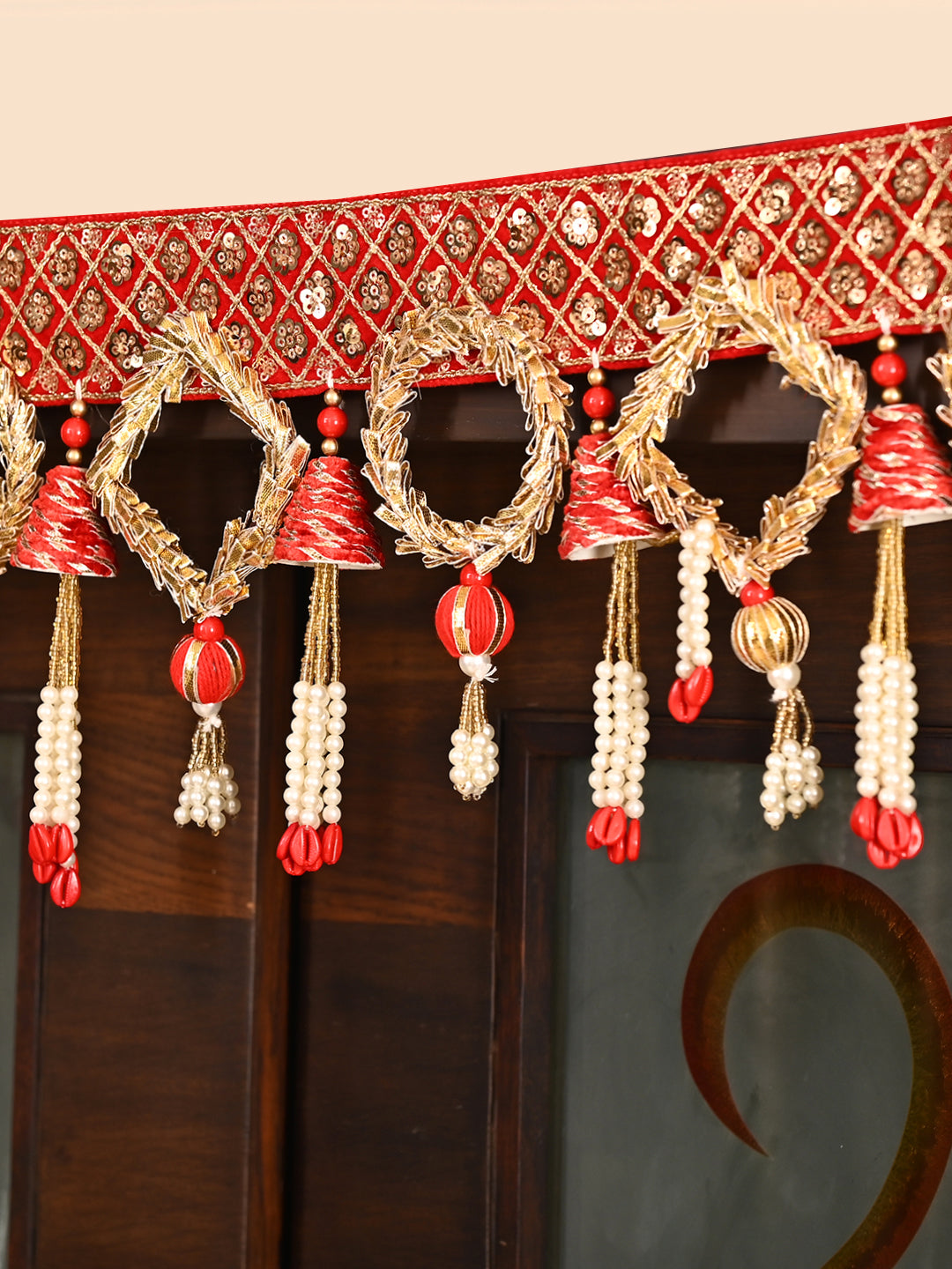 Ethnic Door Toran with Red and Golden Beads