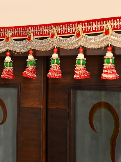 Golden & Pink Beaded Decorative Door Hanging Bandarwal with Tassels