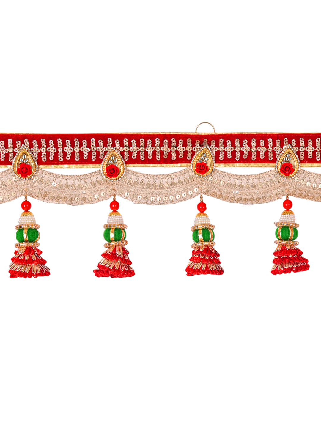 Golden & Pink Beaded Decorative Door Hanging Bandarwal with Tassels