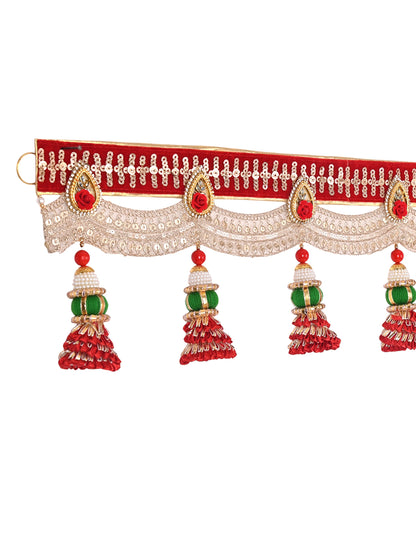 Golden & Pink Beaded Decorative Door Hanging Bandarwal with Tassels