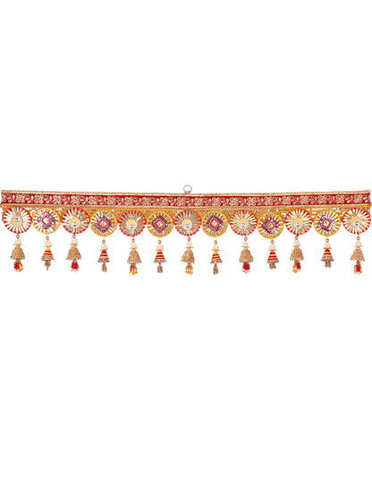 Red & Golden Festival Special Decorative Door Hanging Bandarwal with Bell Tassels
