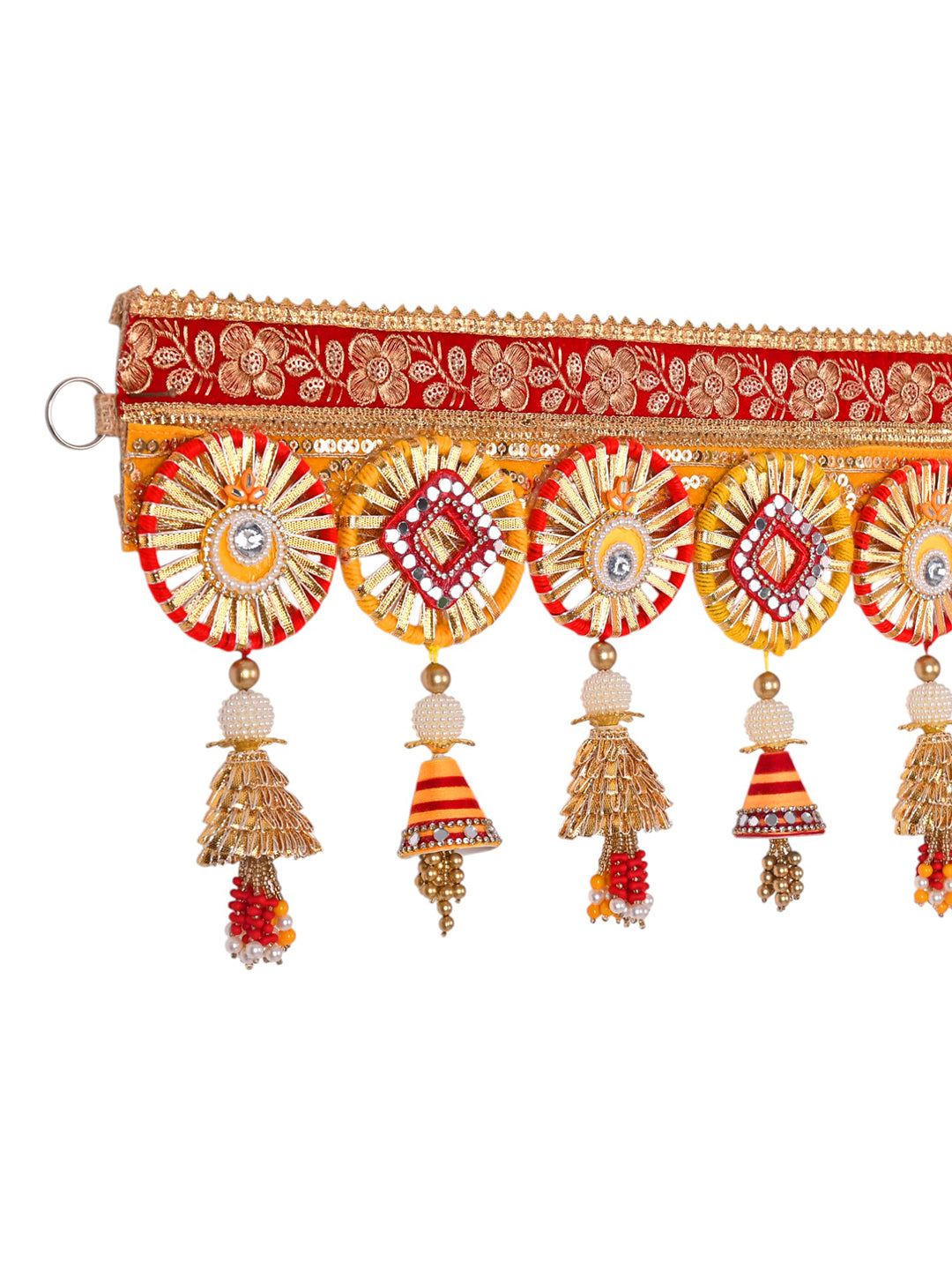 Red & Golden Festival Special Decorative Door Hanging Bandarwal with Bell Tassels