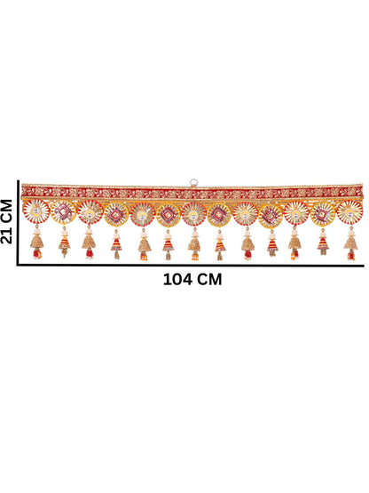 Red & Golden Festival Special Decorative Door Hanging Bandarwal with Bell Tassels