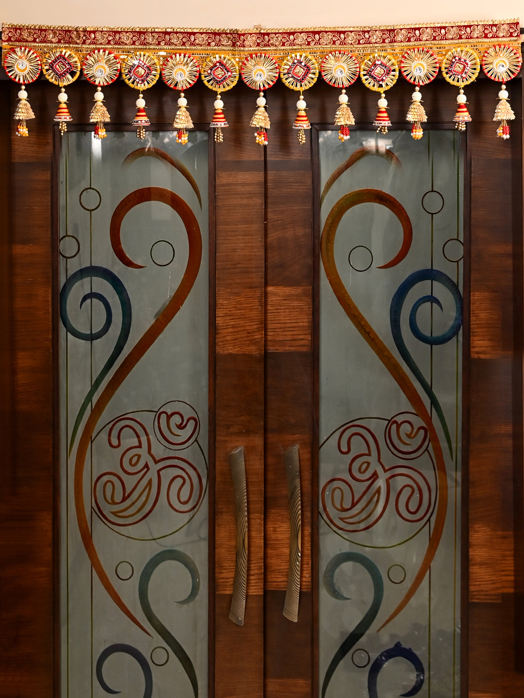 Red & Golden Festival Special Decorative Door Hanging Bandarwal with Bell Tassels