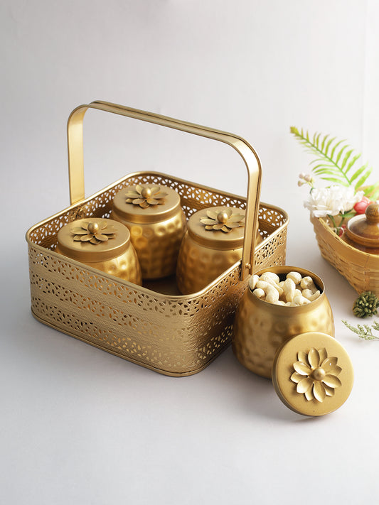 Set of 4 Jars with Basket