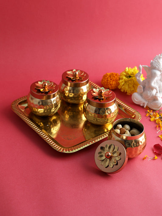 Set of 4 Jars with Gold Plated Tray