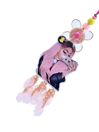 Trendy Girl Kids Rakhi with Pink Tassels and Floral Accent