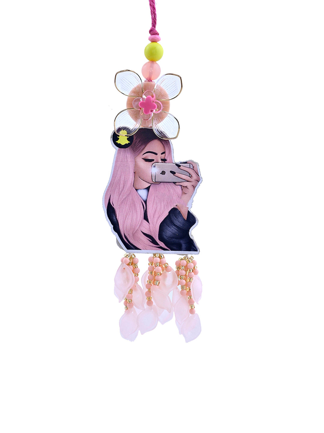 Trendy Girl Kids Rakhi with Pink Tassels and Floral Accent