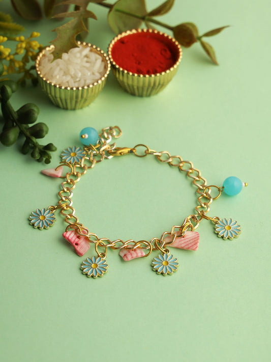 Blue & Pink Floral Charm Bracelet Rakhi