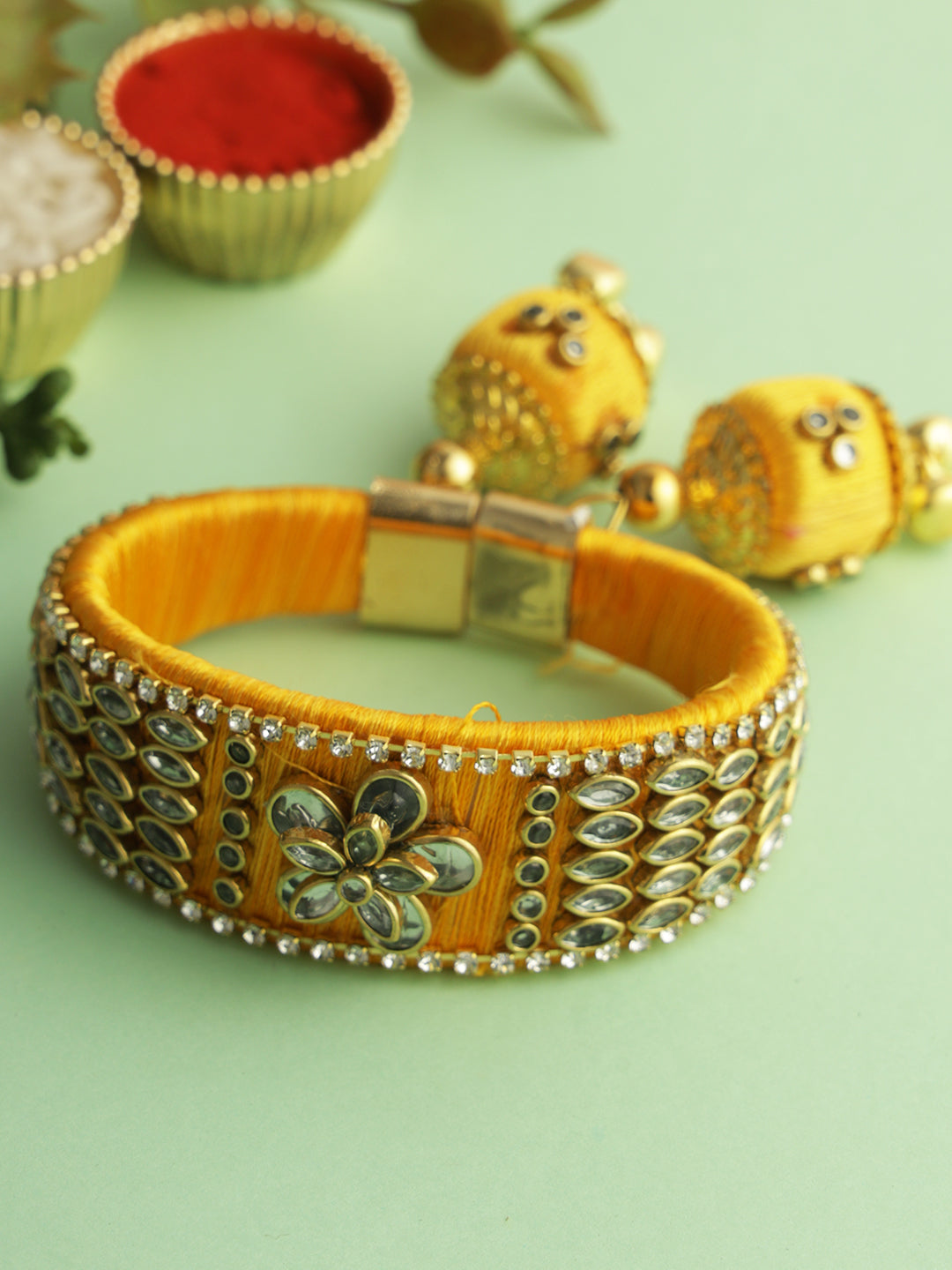 Traditional Yellow Kundan Bangle Rakhi