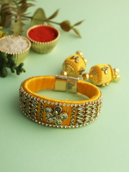 Traditional Yellow Kundan Bangle Rakhi