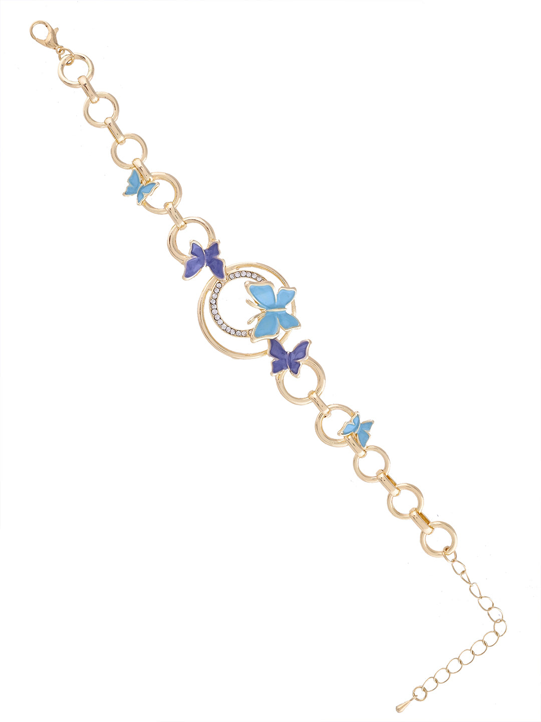 Blue Butterfly Charm Bracelet Rakhi for Bhabhi in Golden Chain Design