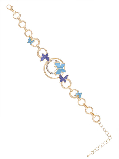 Blue Butterfly Charm Bracelet Rakhi for Bhabhi in Golden Chain Design