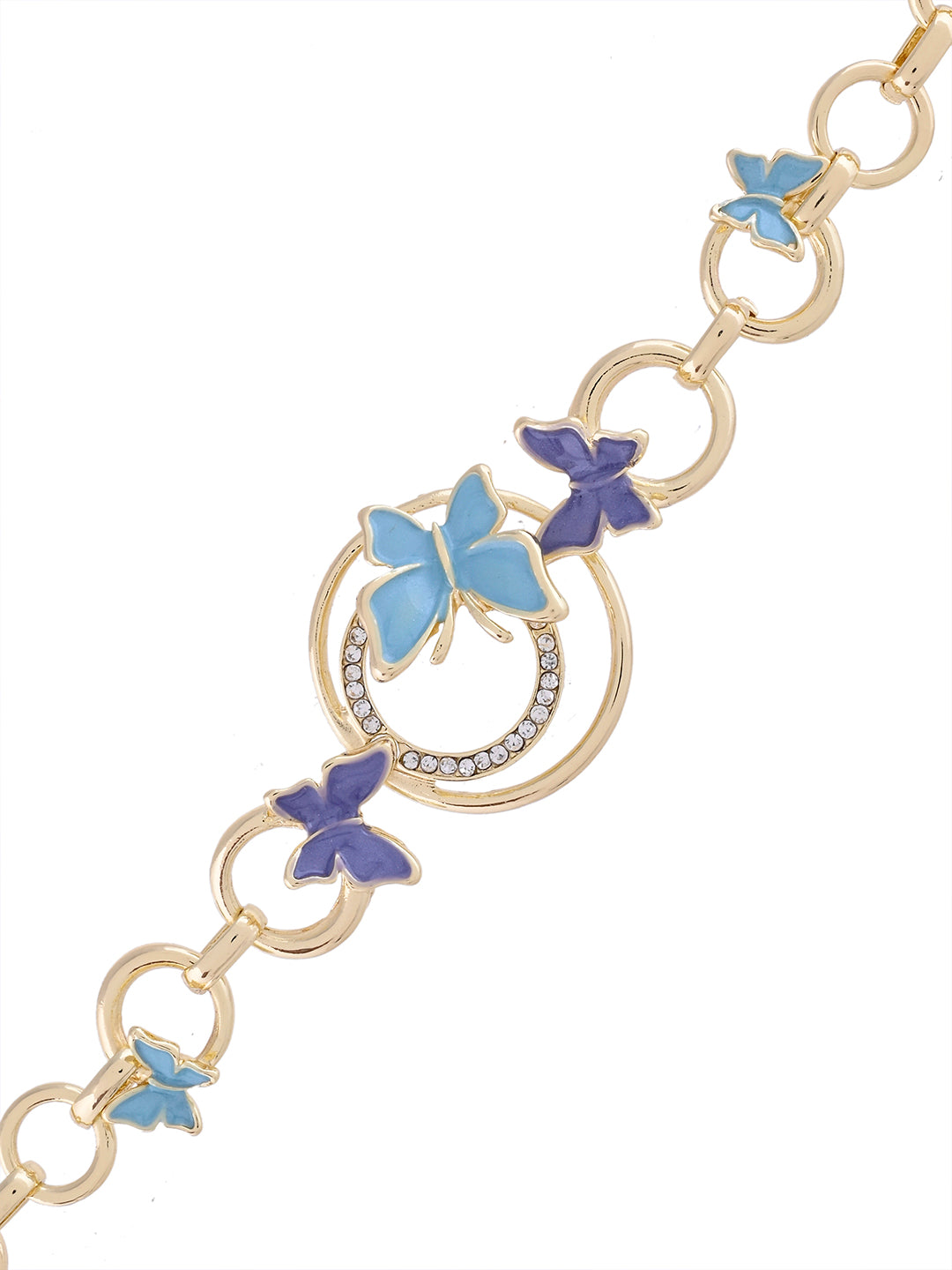 Blue Butterfly Charm Bracelet Rakhi for Bhabhi in Golden Chain Design