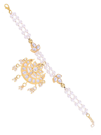 Pearl Drop Kundan Bracelet Rakhi for Bhabhi with Antique Motif