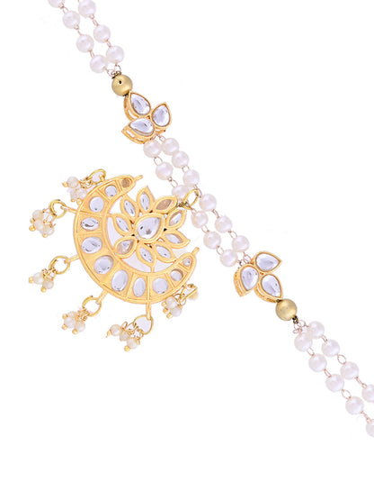 Pearl Drop Kundan Bracelet Rakhi for Bhabhi with Antique Motif