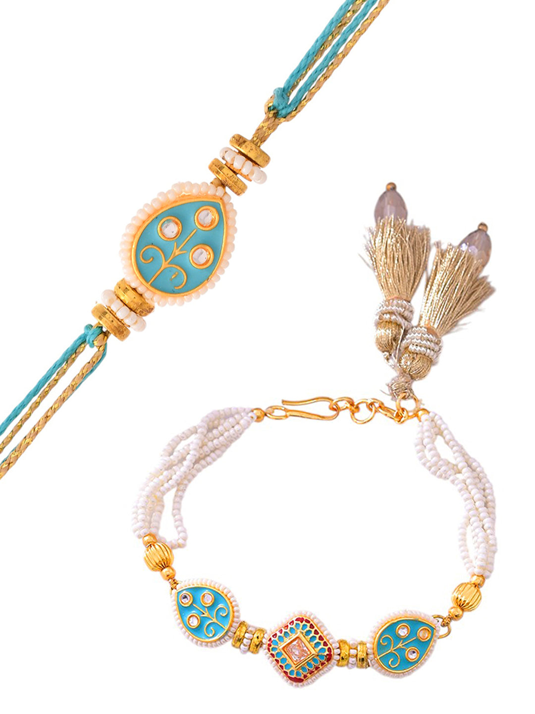 Pearl & Enamel Designer Bhaiya Bhabhi Rakhi Set