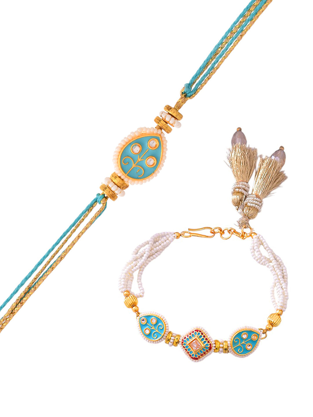 Pearl & Enamel Designer Bhaiya Bhabhi Rakhi Set