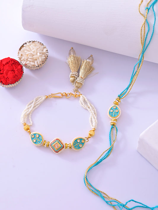 Pearl & Enamel Designer Bhaiya Bhabhi Rakhi Set