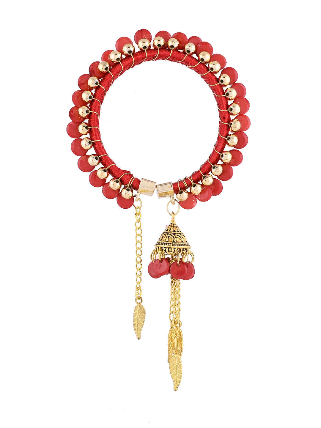 Classic Red Thread Bracelet Rakhi for Bhabhi with Gold Finish Latkan