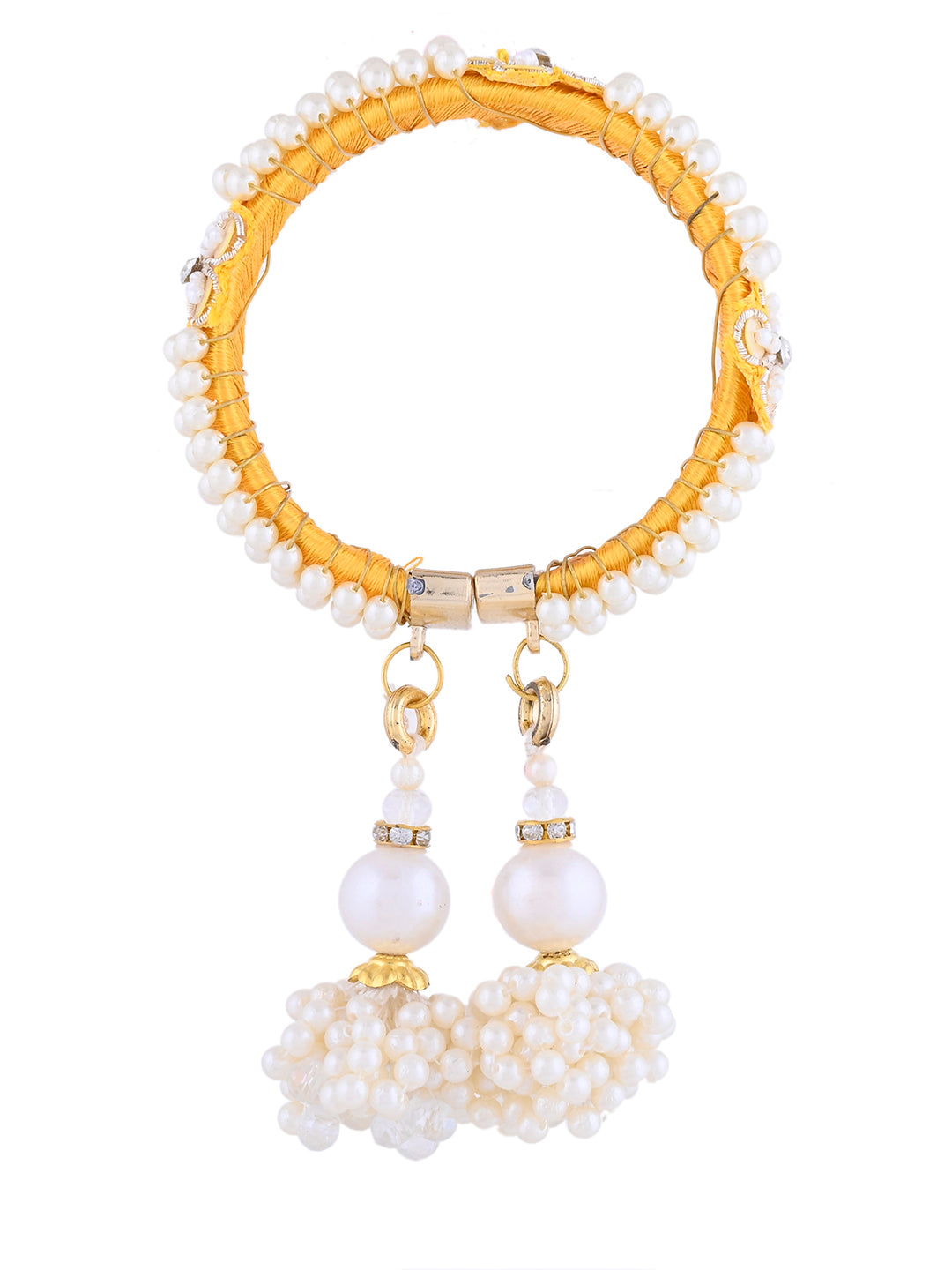 Golden Pearl Designer Bracelet Rakhi for Bhabhi with Beaded Tassels