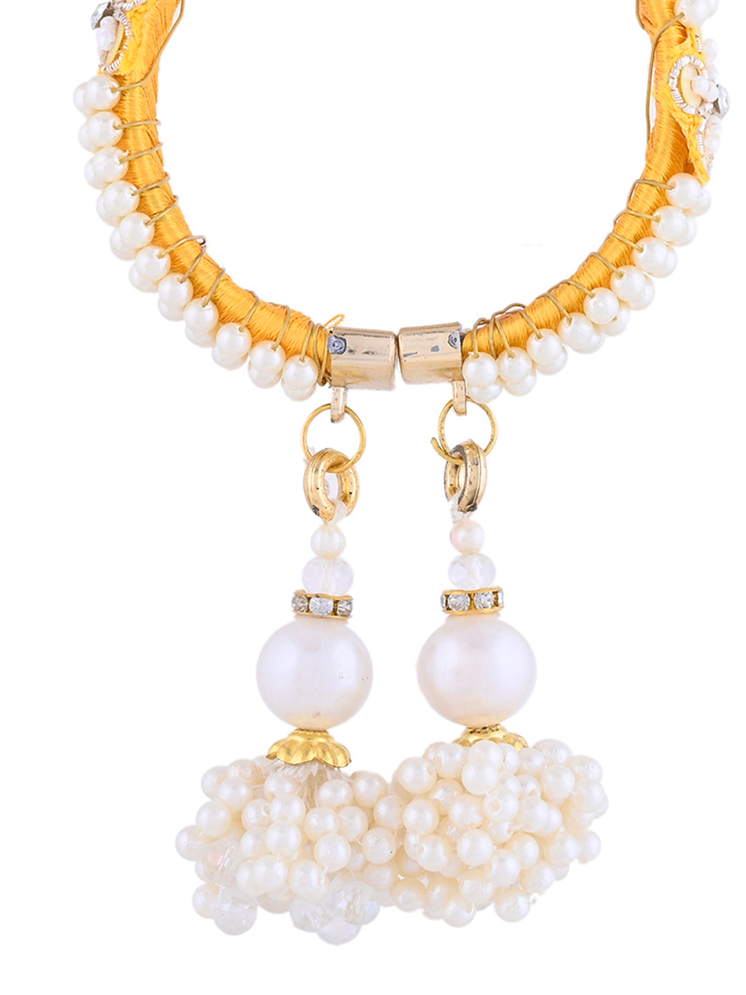 Golden Pearl Designer Bracelet Rakhi for Bhabhi with Beaded Tassels