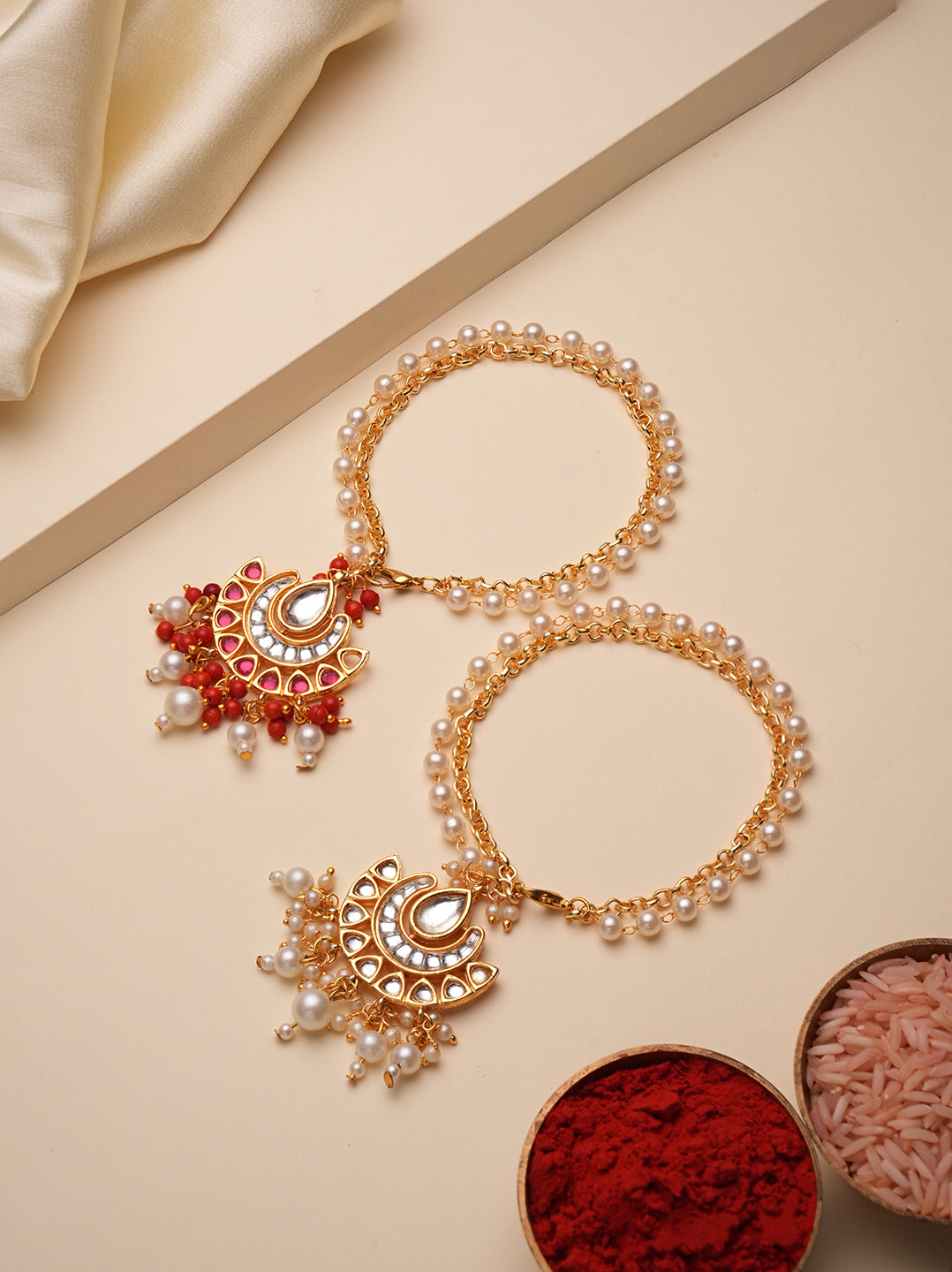 Golden Pearl Drop Bhabhi Lumba Bracelet Rakhi