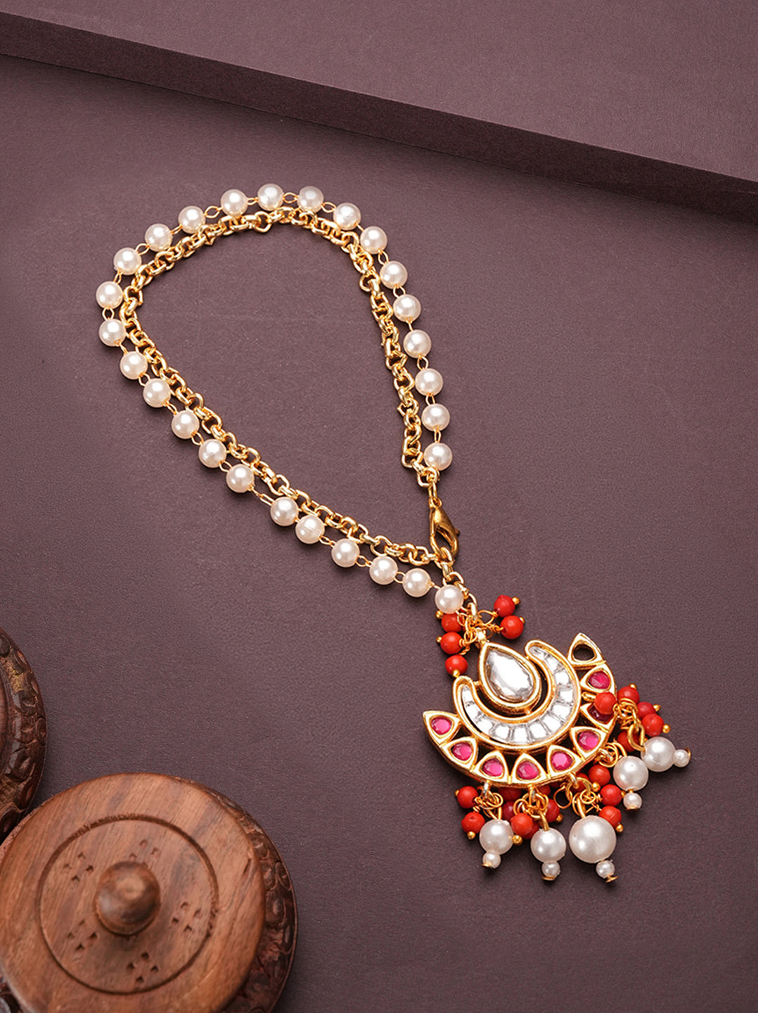 Golden Pearl Drop Bhabhi Lumba Bracelet Rakhi
