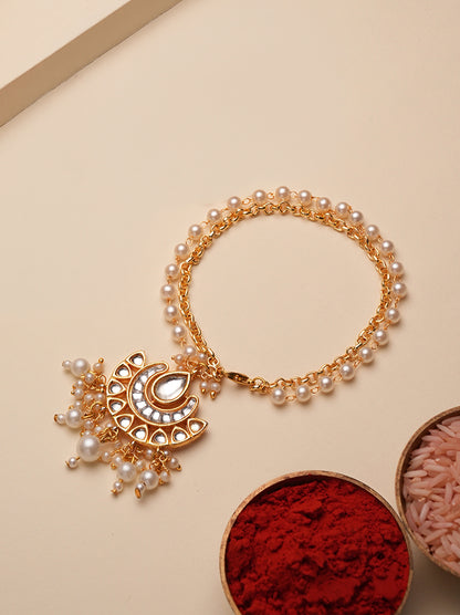 White Pearl Drop Bhabhi Lumba Bracelet Rakhi