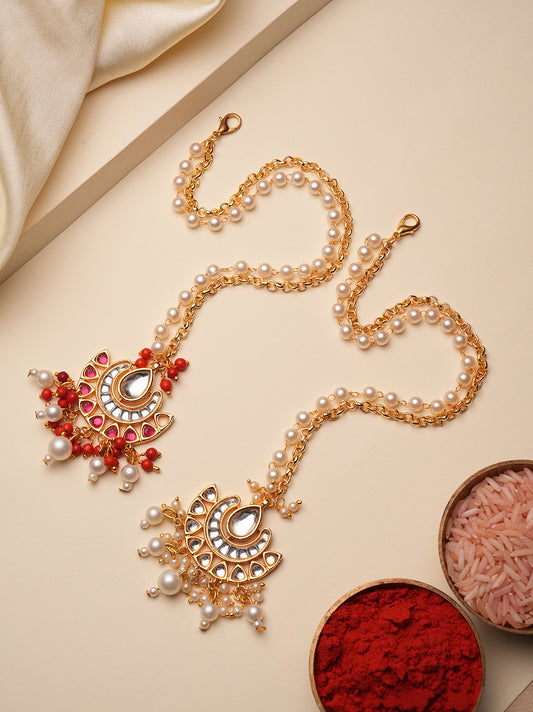 White Pearl Drop Bhabhi Lumba Bracelet Rakhi