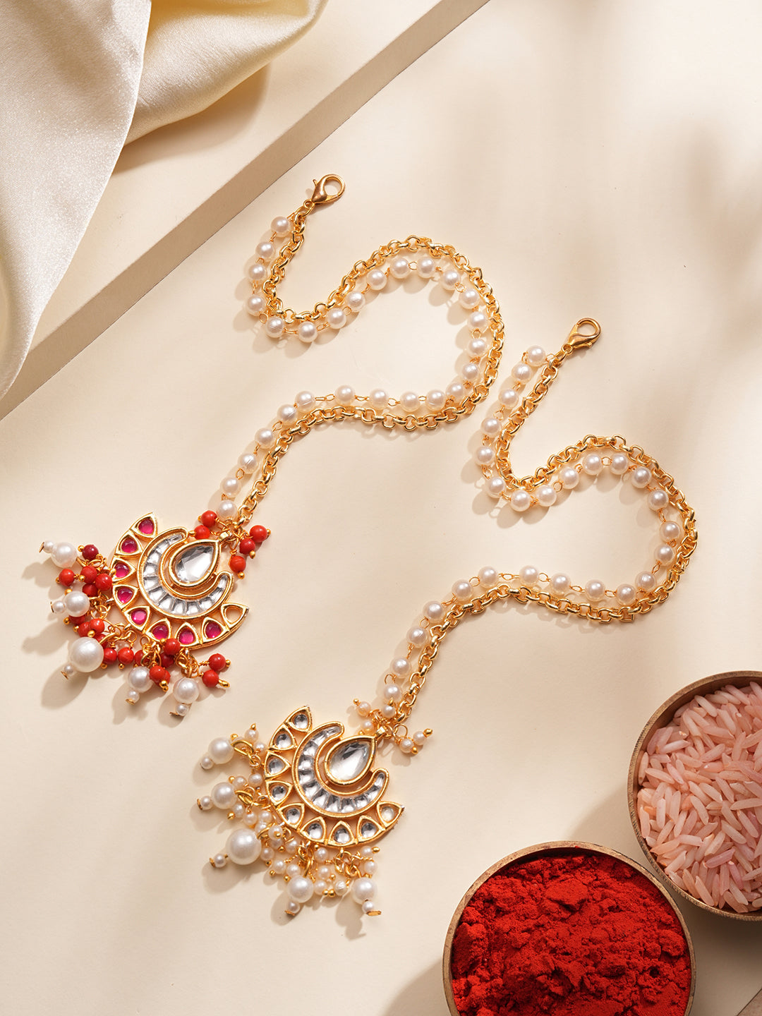 White Pearl Drop Bhabhi Lumba Bracelet Rakhi