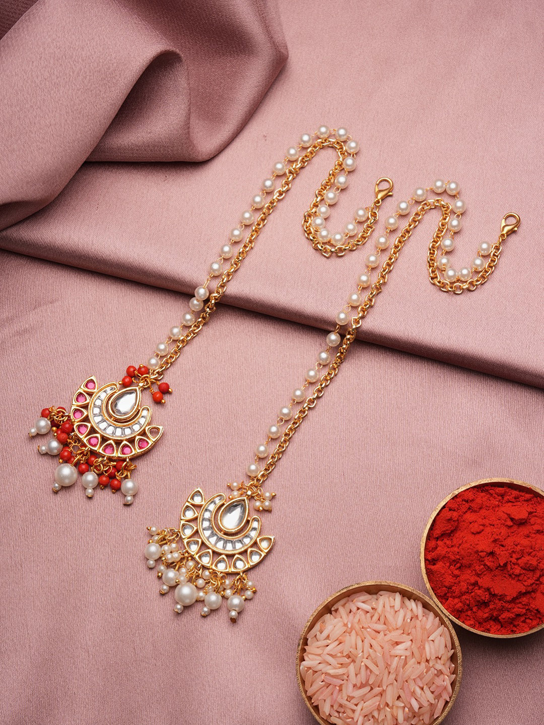 White Pearl Drop Bhabhi Lumba Bracelet Rakhi