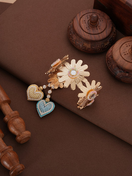 Golden Pearl Floral Bhabhi Lumba Bracelet Rakhi