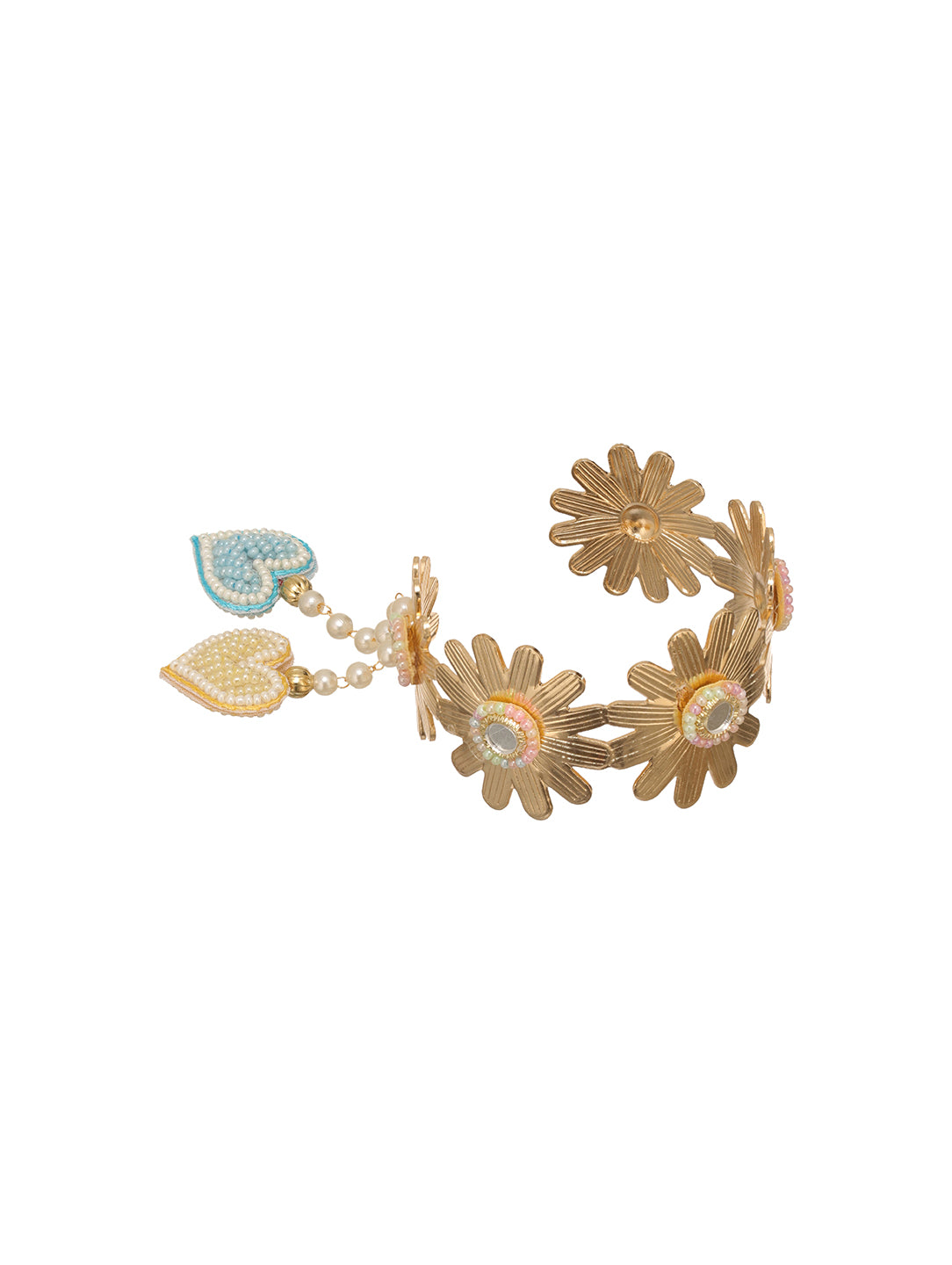 Golden Pearl Floral Bhabhi Lumba Bracelet Rakhi