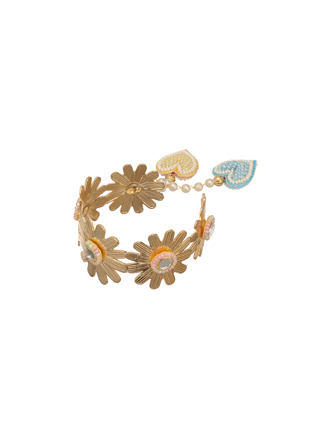 Golden Pearl Floral Bhabhi Lumba Bracelet Rakhi