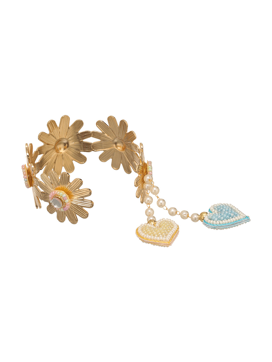 Golden Pearl Floral Bhabhi Lumba Bracelet Rakhi