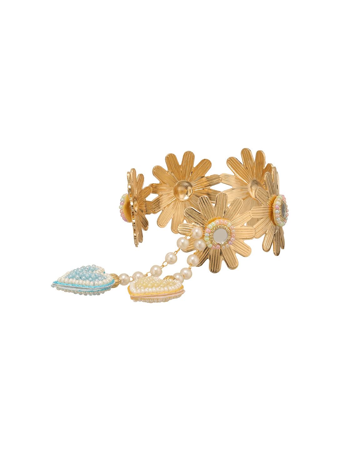 Golden Pearl Floral Bhabhi Lumba Bracelet Rakhi