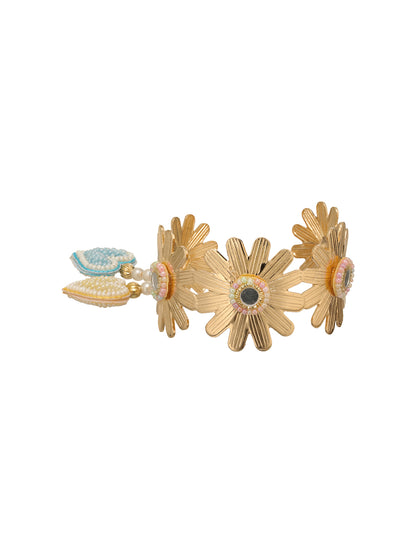 Golden Pearl Floral Bhabhi Lumba Bracelet Rakhi