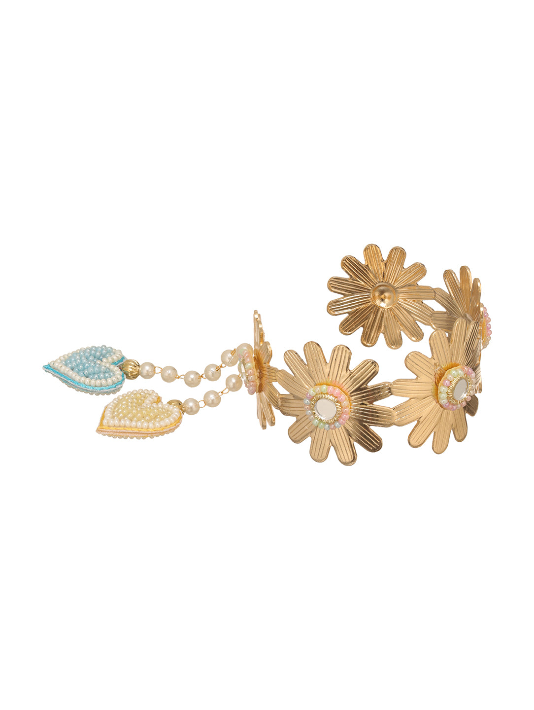 Golden Pearl Floral Bhabhi Lumba Bracelet Rakhi
