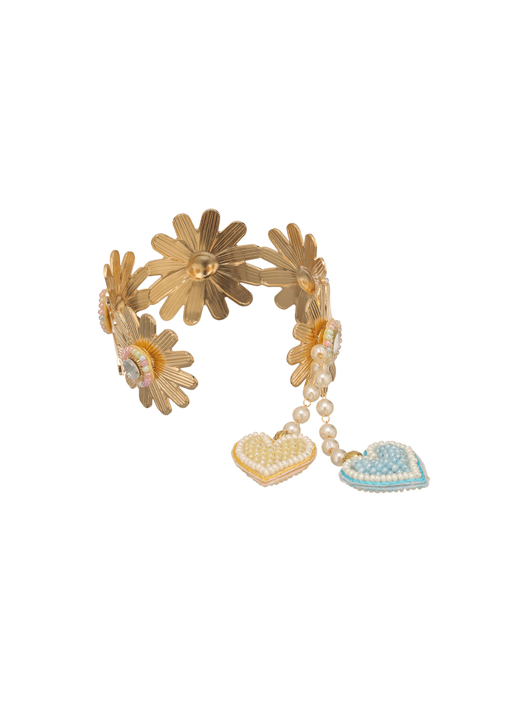 Golden Pearl Floral Bhabhi Lumba Bracelet Rakhi