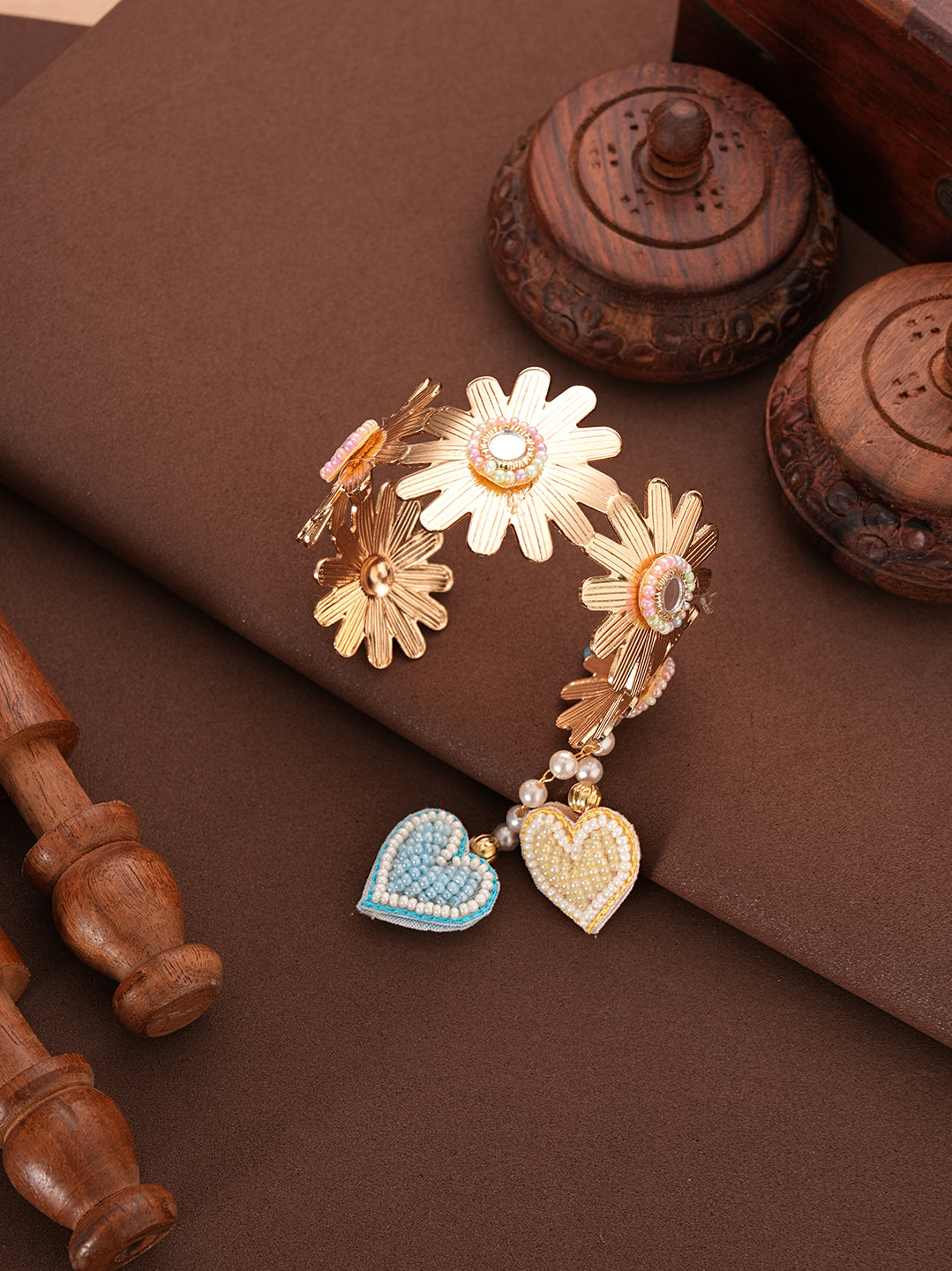 Golden Pearl Floral Bhabhi Lumba Bracelet Rakhi