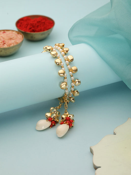 Golden Pearl Drop Bhabhi Lumba Bracelet Rakhi