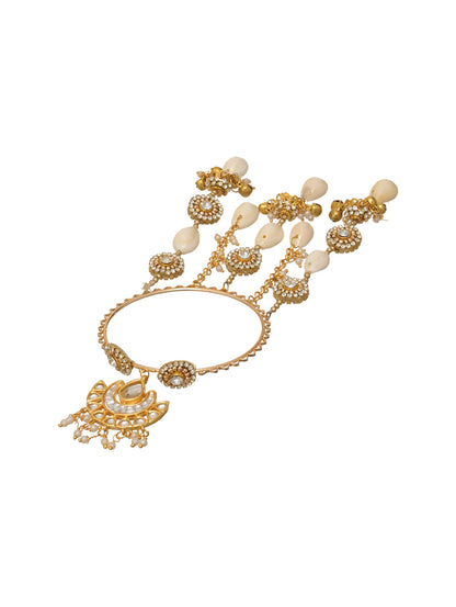 Golden Pearl Haathphool Bhabhi Lumba Bracelet Rakhi