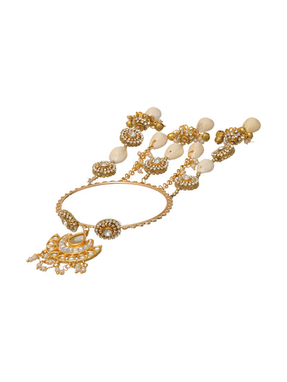 Golden Pearl Haathphool Bhabhi Lumba Bracelet Rakhi