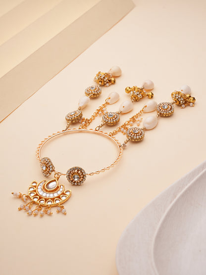 Golden Pearl Haathphool Bhabhi Lumba Bracelet Rakhi