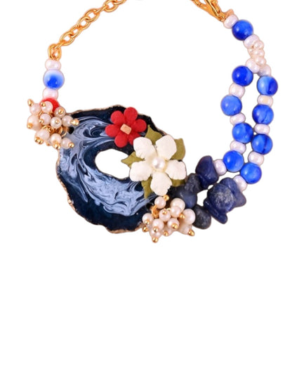 Handcrafted Blue Floral Resin Beaded Rakhi