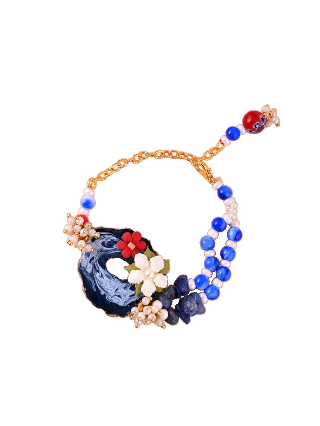 Handcrafted Blue Floral Resin Beaded Rakhi